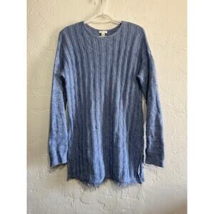 J Jill blue‎ tunic fringe slit button back sweater womens small lagenlook casual